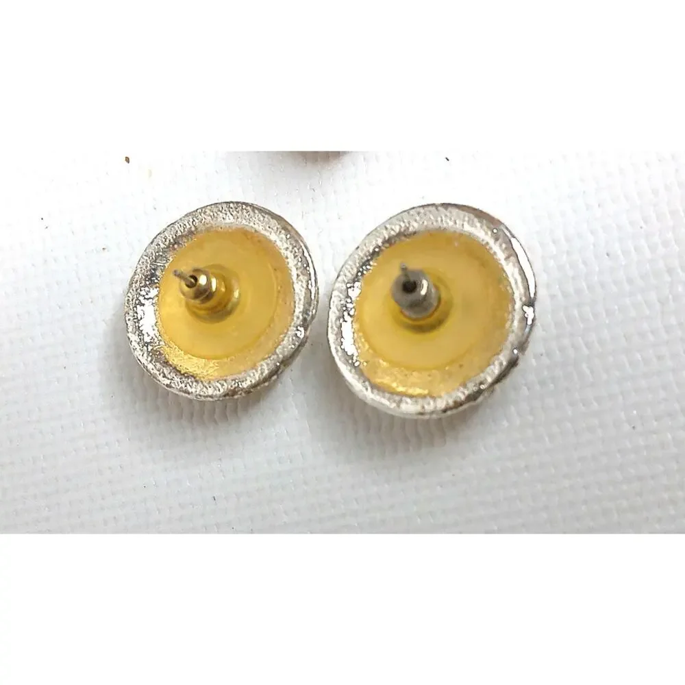 Vtg Jim Russell Silvertone Statement Button Earrings Geometric Brutalist Pierced